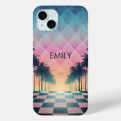 Custom Name Retro Synthwave Sunset Palm Trees Case-Mate iPhoneケース (裏面)