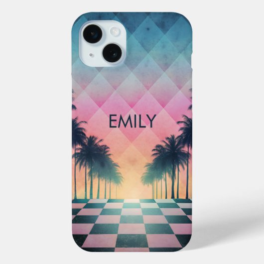 Custom Name Retro Synthwave Sunset Palm Trees Case-Mate iPhoneケース (裏面)