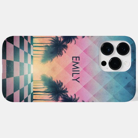 Custom Name Retro Synthwave Sunset Palm Trees Case-Mate iPhoneケース (裏面 (横))