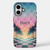 Custom Name Retro Synthwave Sunset Palm Trees Case-Mate iPhoneケース (裏面)
