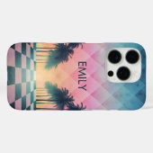 Custom Name Retro Synthwave Sunset Palm Trees Case-Mate iPhoneケース (裏面 (横))