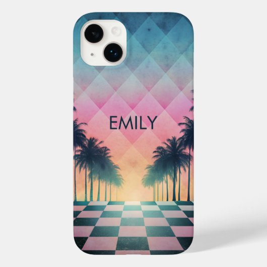 Custom Name Retro Synthwave Sunset Palm Trees Case-Mate iPhoneケース (裏面)