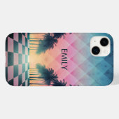 Custom Name Retro Synthwave Sunset Palm Trees Case-Mate iPhoneケース (裏面 (横))