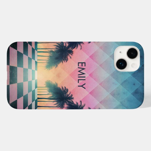 Custom Name Retro Synthwave Sunset Palm Trees Case-Mate iPhoneケース (裏面 (横))