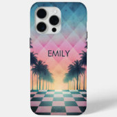 Custom Name Retro Synthwave Sunset Palm Trees Case-Mate iPhoneケース (裏面)