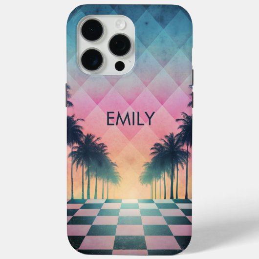 Custom Name Retro Synthwave Sunset Palm Trees Case-Mate iPhoneケース (裏面)