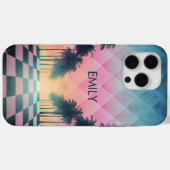 Custom Name Retro Synthwave Sunset Palm Trees Case-Mate iPhoneケース (裏面 (横))