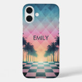 Custom Name Retro Synthwave Sunset Palm Trees Case-Mate iPhoneケース (裏面)