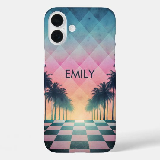 Custom Name Retro Synthwave Sunset Palm Trees Case-Mate iPhoneケース (裏面)