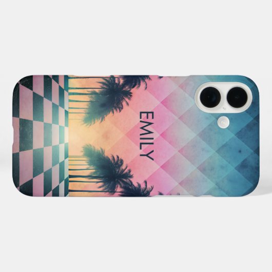 Custom Name Retro Synthwave Sunset Palm Trees Case-Mate iPhoneケース (裏面 (横))
