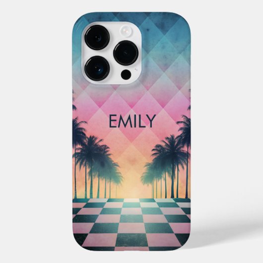 Custom Name Retro Synthwave Sunset Palm Trees Case-Mate iPhoneケース (裏面)