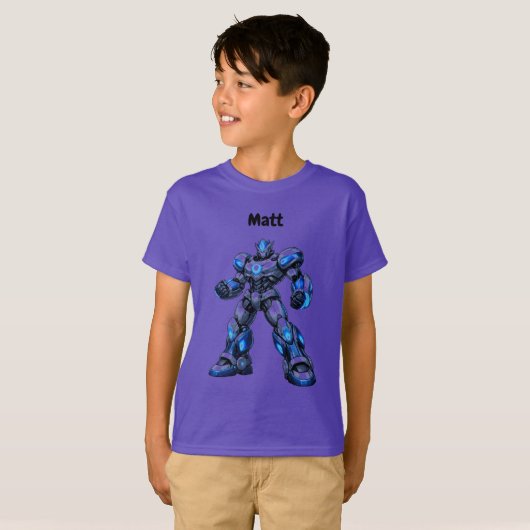 Custom Name Robot Kids Birthday T-Shirt Gift Tシャツ (正面フル)