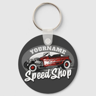 Custom NAME Rockabilly Roadster Speed Shop Garage キーホルダー