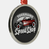 Custom NAME Rockabilly Roadster Speed Shop Garage メタルオーナメント (右)