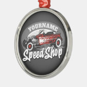 Custom NAME Rockabilly Roadster Speed Shop Garage メタルオーナメント (左)