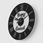 “Custom Name Roman Numeral – Modern Black ラージ壁時計 (傾斜)