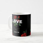 Custom Name Romantic Floral Gift for Valentine コーヒーマグカップ (正面左)