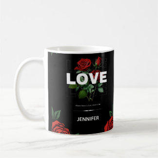 Custom Name Romantic Floral Gift for Valentine コーヒーマグカップ