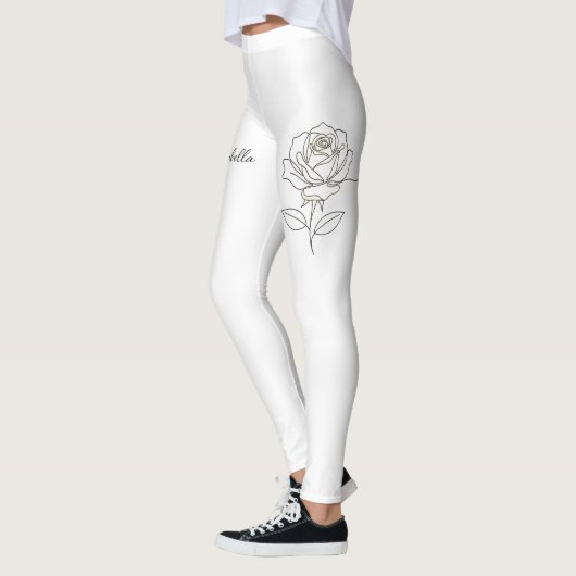Custom Name Rose Floral Leggings - Personalized Is レギンス (左)