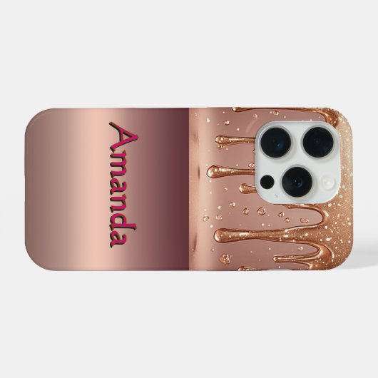 Custom Name Rose Gold Drip ✨ Metallic Glitter iPhoneケース (裏面横)