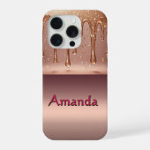 Custom Name Rose Gold Drip ✨ Metallic Glitter iPhoneケース (裏面)