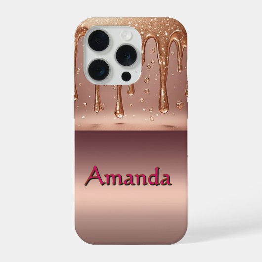 Custom Name Rose Gold Drip ✨ Metallic Glitter iPhoneケース (裏面)