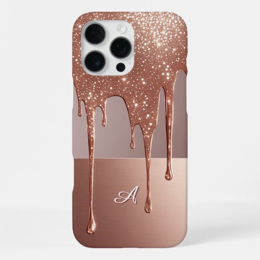 💎 Custom Name Rose Gold Glam Glitter Drip Elegant iPhoneケース (裏面)