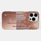 💎 Custom Name Rose Gold Glam Glitter Drip Elegant iPhoneケース (裏面横)