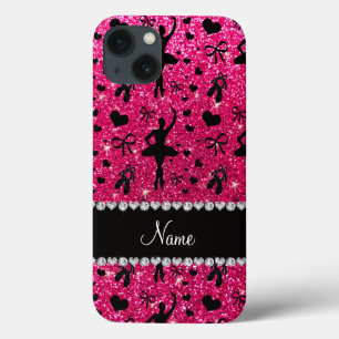 Custom name rose pink glitter ballerinas iPhone 13ケース