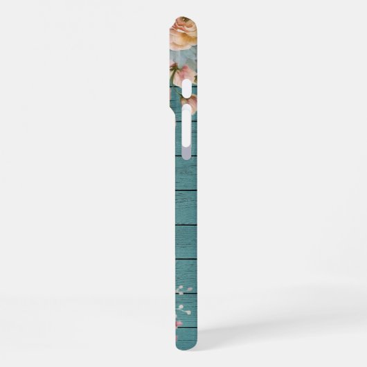 Custom Name Rustic Teal Wood Floral Personalized iPhoneケース (左側面)