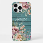 Custom Name Rustic Teal Wood Floral Personalized iPhoneケース (裏面)