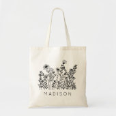 Custom name rustic wildflowers bridesmaid tote bag トートバッグ (正面)