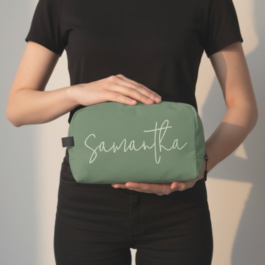 Custom Name Sage Cosmetic Bag for Bridesmaid & Her ドップキット