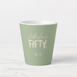 Custom Name - Sage Green Beige Fifty Latte Mug カフェラテマグ