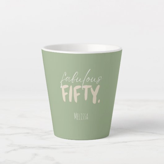 Custom Name - Sage Green Beige Fifty Latte Mug カフェラテマグ (正面)