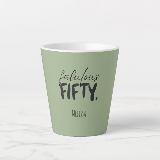 Custom Name - Sage Green Fabulous Fifty Latte Mug カフェラテマグ (正面)