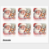 Custom Name Santa Rudolph Adorable Christmas Kids スクエアシール (シート)