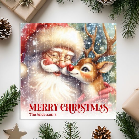 Custom Name Santa Rudolph Christmas Jigsaw Kids ジグソーパズル