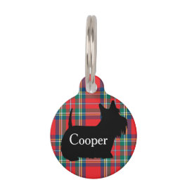 Custom Name Scottish Terrier Dog Plaid Pet ID Tag ペット　ネームタグ