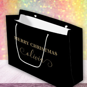 Custom Name Script Gold Black Large Gift Bag ラージペーパーバッグ
