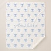 Custom Name Sherpa Blanket Coquette Blue Bow Decor シェルパブランケット (正面)