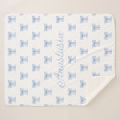 Custom Name Sherpa Blanket Coquette Blue Bow Decor シェルパブランケット (正面(横))