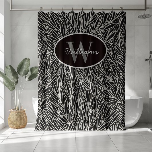 Custom Name Shower Curtain Botanical Monogram Bath シャワーカーテン