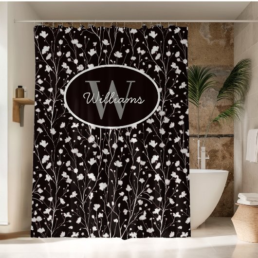 Custom Name Shower Curtain Floral Monogram Bath シャワーカーテン