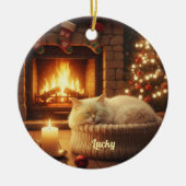 Custom Name Sleeping Cat Christmas Ornament セラミックオーナメント (正面)