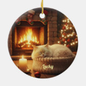Custom Name Sleeping Cat Christmas Ornament セラミックオーナメント (裏面)