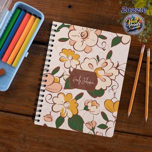 Custom Name Soft Pastel Floral Garden Name Label ノートブック