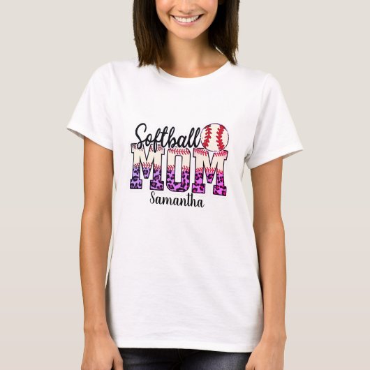 Custom Name Softball Mom | Pink and Gold Polka Dot Tシャツ (正面)