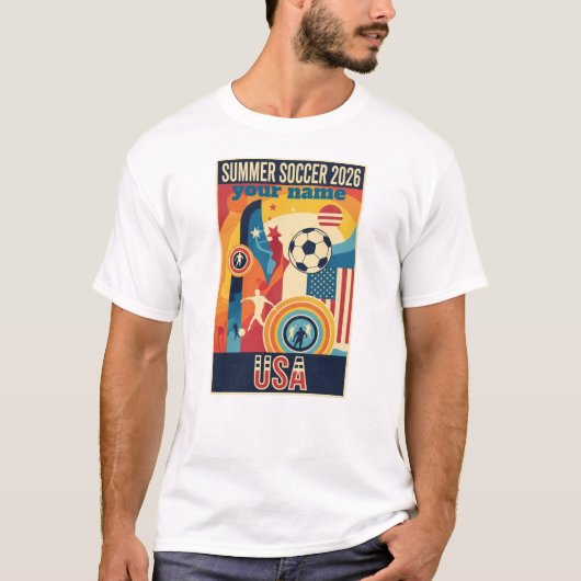 Custom Name Summer 2026 Soccer Fan Retro T-Shirt Tシャツ (正面)