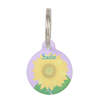 Custom Name, Sunflower Round Pet Dog ID Tag ペット　ネームタグ